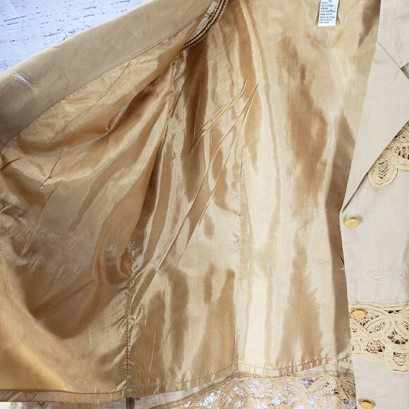 Lino U.S.A. Yellow 100%Linen Embroidered Lace Detail Top Size Small - Picture 8 of 12